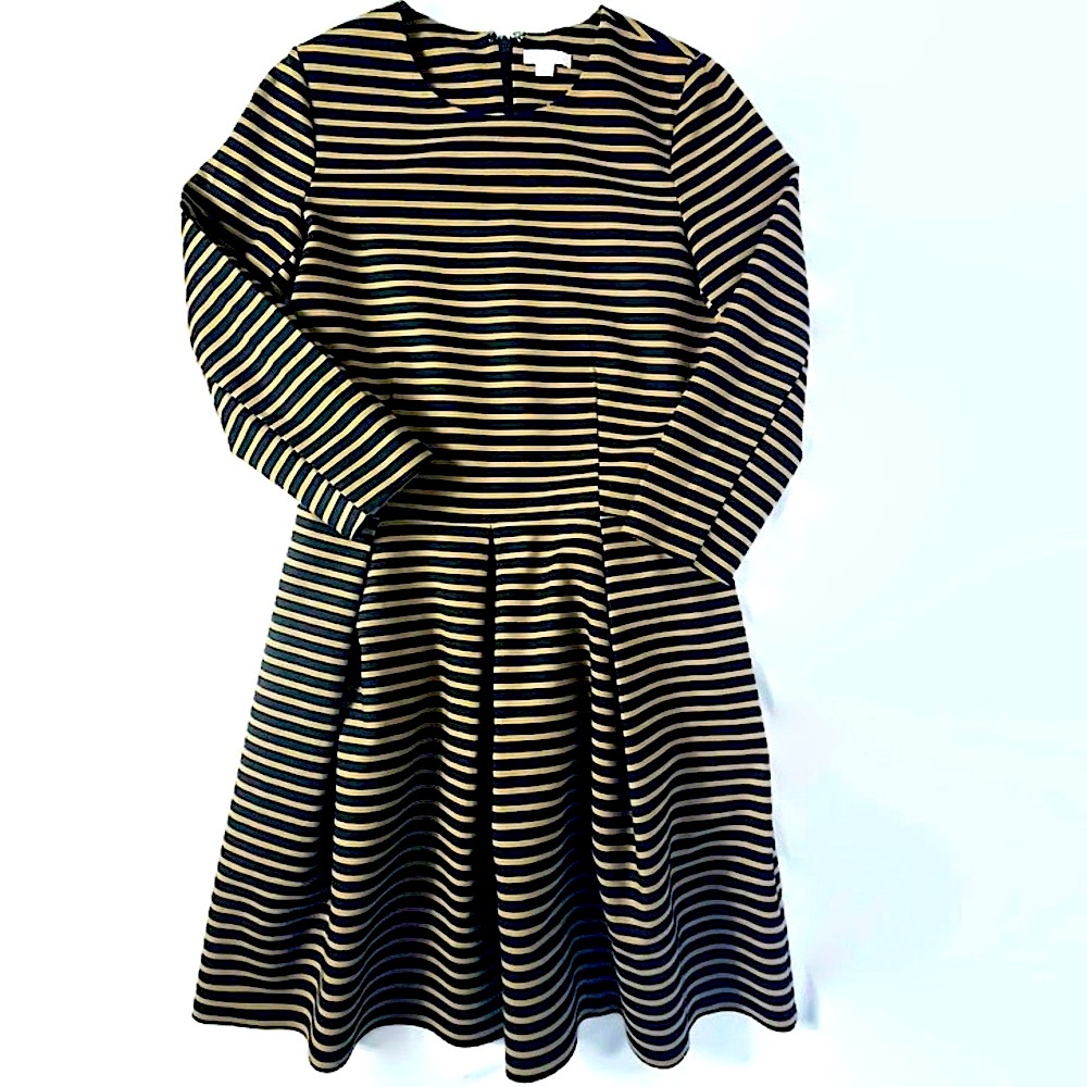 GAP | Striped Black & Tan | Full Pleated Circle Mini Dress | Sz 4